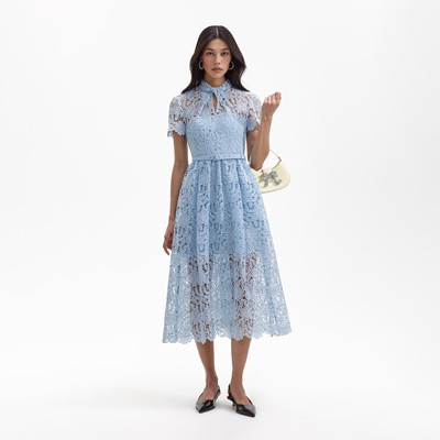 Self-Portrait セルフすがた絵 BLUE LACE KEYHOLE midi DRESS 衣裳