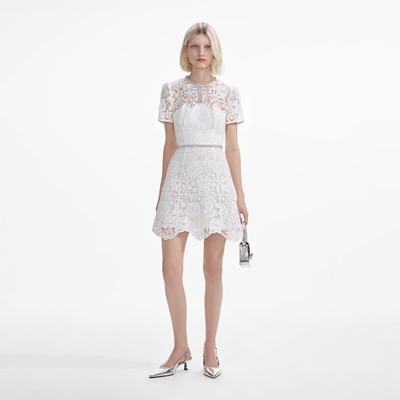 Self-Portrait セルフすがた絵 WHITE LACE DIAMANTE MINI DRESS 衣裳