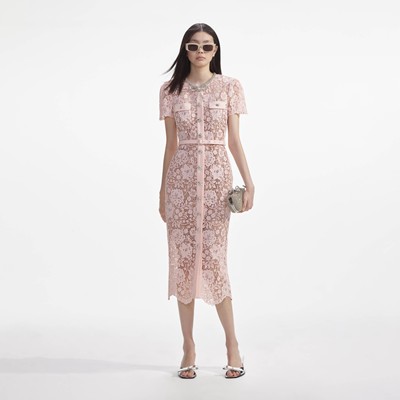 Self-Portrait セルフすがた絵 PINK LACE DIAMANTE BOW midi DRESS 衣裳