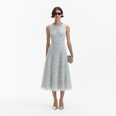 Self-Portrait セルフすがた絵 GREEN CORD LACE ROUND NECK midi DRESS 衣装 お召しもの