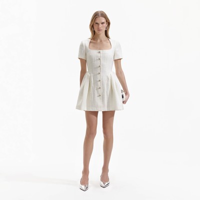 Self-Portrait セルフすがた絵 CREAM BOUCLE SHORT SLEEVE MINI DRESS 衣装 お召しもの