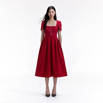 Self-Portrait セルフすがた絵 RED LACE CREPE midi DRESS 衣装 お召しもの