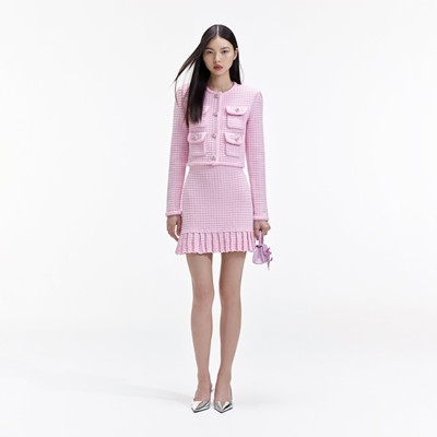 Self-Portrait セルフすがた絵 PINK SEQUIN TEXTURED KNIT JACKET 上衣
