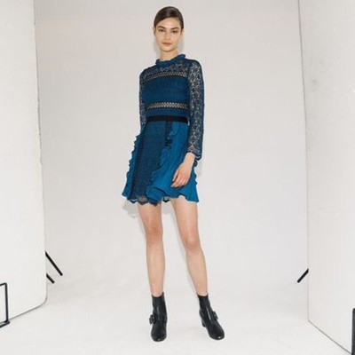 Self-Portrait Petrol Lace Guipure Mini Dress 衣裳