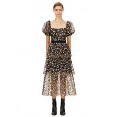 Self-Portrait Mesh Sequin Tiered Midi Dress衣装