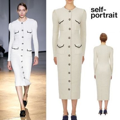 Self-Portrait Ivory Lurex Longline Knit Cardigan衣装
