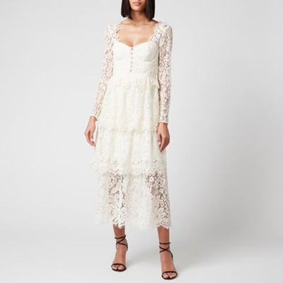 Self-Portrait Ivory Fine Corded Lace Tiered Midi 衣装