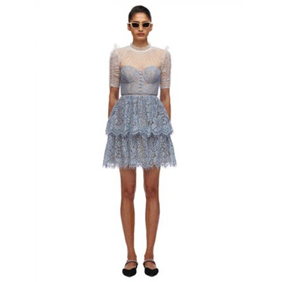 Self-Portrait Cord Lace Tiered Skirt Mini Dress 衣裳