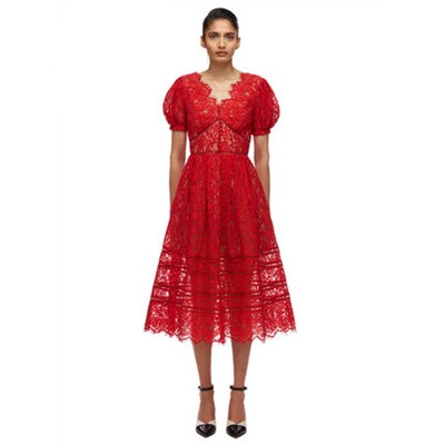 Self-Portrait Red Fine Cord Lace Midi Dress 衣装