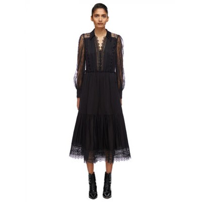 Self-Portrait Black Lace Trimmed Midi Dress 衣装