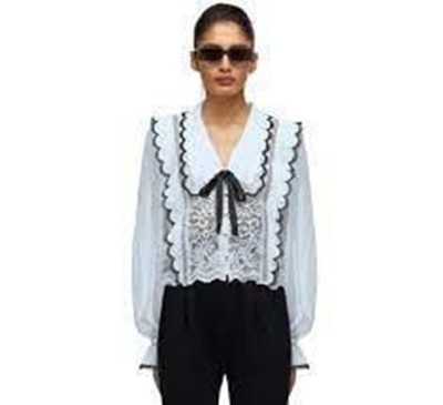 Self-Portrait Blue Cord Lace Bow Collar Shirt トップス