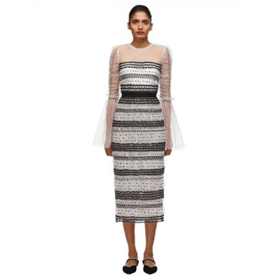 Self-Portrait Contrast White Dot Mesh Midi Dress 衣装