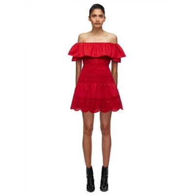 Self-Portrait Red One Shoulder Cotton Poplin Mini 衣装