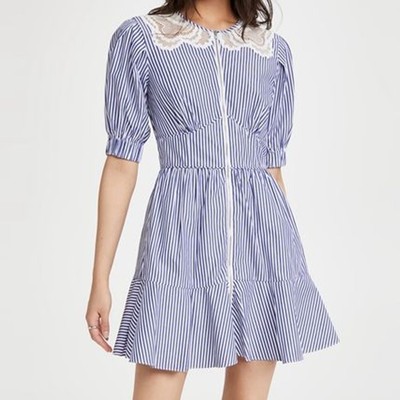 Self-Portrait セルフすがた絵 Embroidered Stripe Cotton Mini Dress衣装