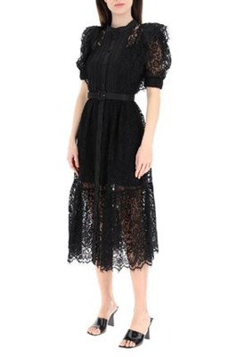 Self-Portrait セルフすがた絵 Pistachio Black Lace Midi Dress 衣装