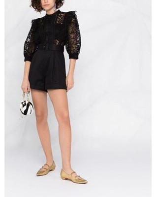 Self-Portrait セルフすがた絵 Black Lace Trimmed Playsuit 押しかぶせる櫂