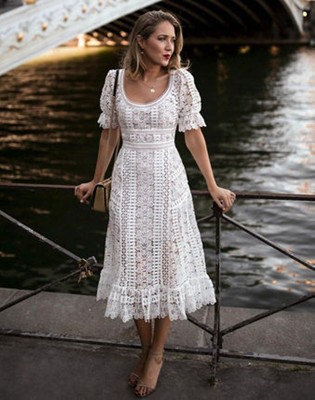 Self-Portrait セルフすがた絵 White Lace Guipure Midi Dress 衣裳