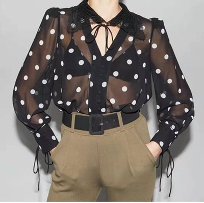 Self-Portrait セルフすがた絵 Black Polka Dot Top トップス