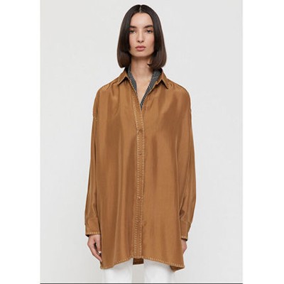 TOTEME トーテム Long embroidered silk shirt camel プルオーバー