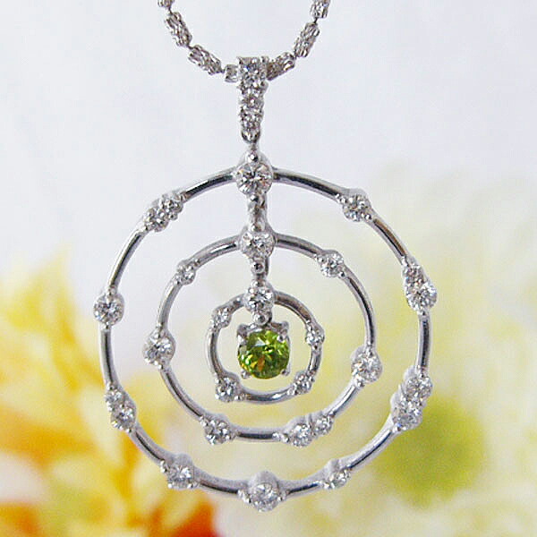 1.20ct K18WG ネックレス グリーンガーネット ダイヤモンド 円 輪 サークル デマントイドガーネット ジュエリー 限定1点 おしゃれ エレガント 大振り