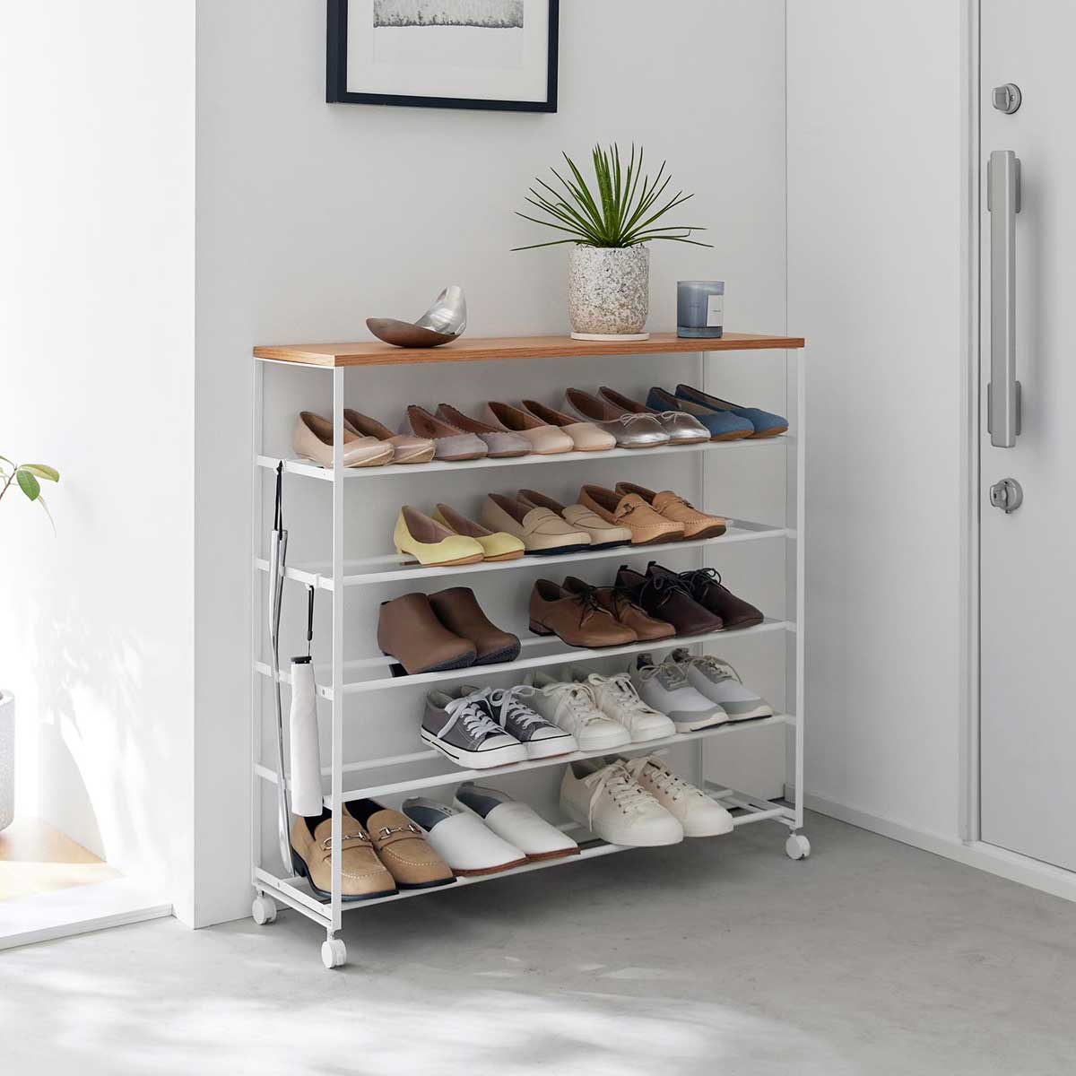 楽天市場】山崎実業 天板付きシューズラック タワー 5段 キャスター付