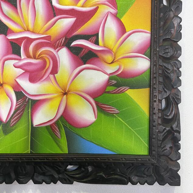 バリの絵 花の絵 プルメリア ピンク W73 H63 額入り バリアート お花 壁掛け アートパネル インテリア モダン バリ雑貨 額縁 フレーム付き おしゃれ アジアン ハワイアン 開運 風水 玄関 Painfreepainrelief Com