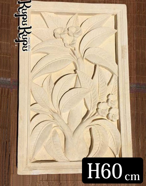 ストーンレリーフ H60×W40cm プルメリア 花柄 白色 ホワイト パラス石 大型 石彫り タイル バリ風 diy 壁飾り インテリア おしゃれ デザイン レリーフ 外構 外壁 造園 庭 エクステリア 内装 外装 彫刻 壁面 バリ リゾート アジアン ガーデン 埋め込み 大きい バリ雑貨 海外