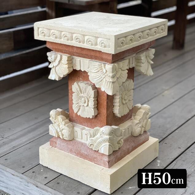 バリ島製 石台 角 照明ランプ 白×茶 オレンジ色 H50珊 ストーンカービング 刻みつける  バリ表現スタイル 今めかしい 石柱 部屋の入り口 外 オブジェ 大層らしい 外構 バス発着場 飾りつけ 馬鹿でかい 特大 室外 ガーデニング 飾りつけ 石刻みつける アジアン 室内装飾 庭園オブジェ 飾りつけ 大型 たまり場 旅人宿
