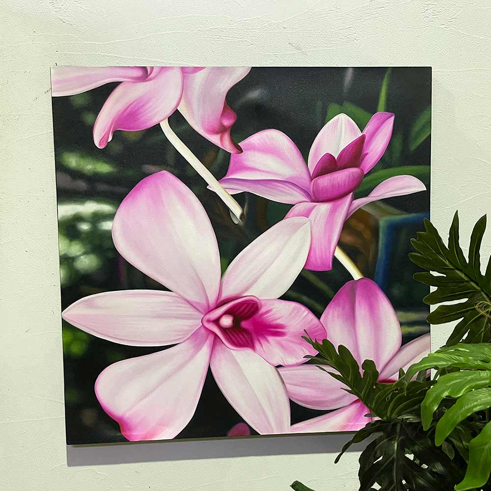 【室内装飾雑貨  今めかしい バリ風】  花の絵 蘭の花 幽客 さくら色 花 ひな形なし W100cm×H100珊 工芸ダイアログボックス バリ工芸 飾りつけ アジアン 室内装飾 バリ 雑貨 花 今めかしい バリ図面 大型 ハワイ州 ハワイアン ボヘミアン 開運 風水 部屋の入り口 エントランス状態 受け付け 晴れ晴れしい