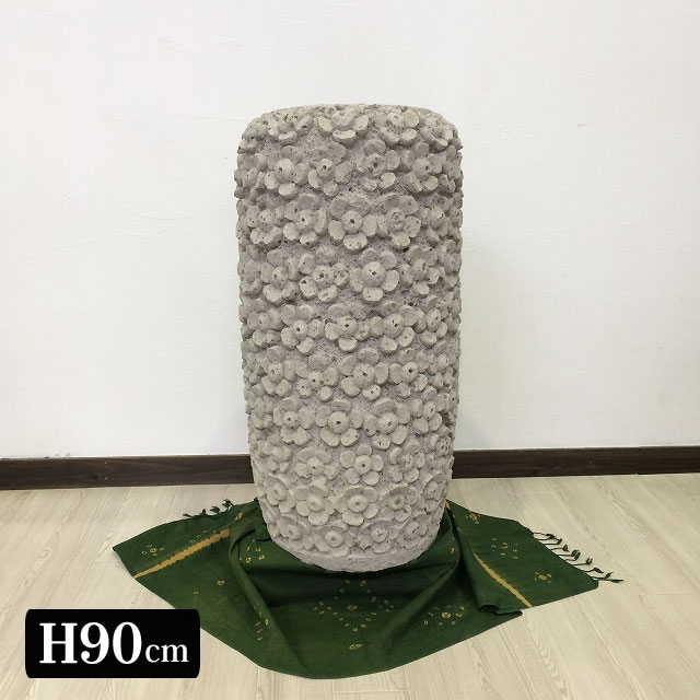 【尖んがりUP アジアン バリ】 大型 プランター 鉢 御花 花柄 H90 セメント質 石鉢 薄墨色 薄墨色 今めかしい たまり場 室内装飾 バリ風 アジアン ハワイアン 庭 外構 庭園 エクステリア バス発着場 店内 旅人宿 かざり付ける オブジェ たまり場庭園 [ss2503]