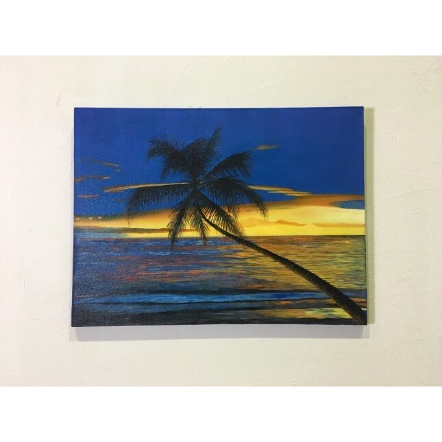 豪華 その他 ヤシとサンセット 海の絵 バリアート ビーチ リゾート 海 ウブド バリ島 南国 ハワイアン サーフィン アートパネル 海の絵 バリ 絵画 1165 6 W80 H60 D 6 Stirka Cristal Uz
