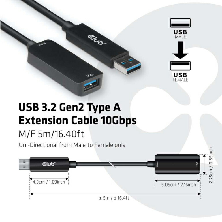 国内正規品 Club 3D USB Gen Type A 延長ケーブル Extention Cable