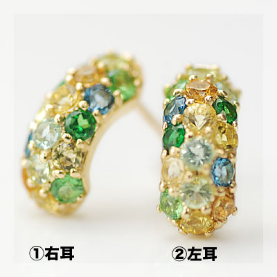 【ポイント10倍】 「アルルカン」マルチカラーパヴェピアス“オリーブの風” PT900 K18 K10対応 PT,K18はご注文後弊社で金種選択に記載のある金額を加算しご連絡します 7pev|ベーネ・ベーネ