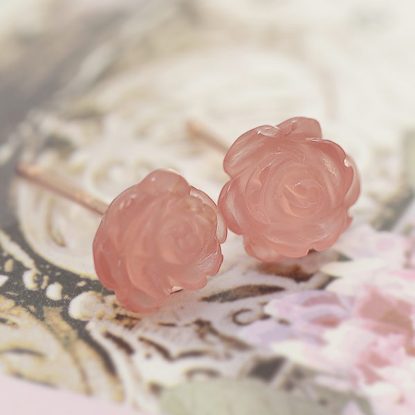 楽天市場】18金 ピンクシェル 薔薇 ピアス （約6mm） 18K K18 フラワー