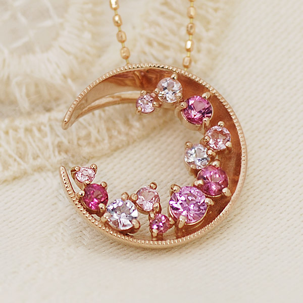「ルナ」月ピンクカラーストーンペンダント“ピンクシティ” 春色ピンク PT900 K18 K10対応 ご注文後弊社で金種選択に記載のある金額を加算しご連絡します
