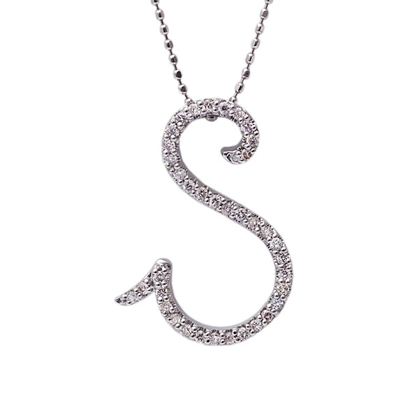 【ポイント10倍】 ダイヤモンドイニシャルペンダントトップ“S” PT900 K18 K10対応 PT,K18はご注文後弊社で金種選択に記載のある金額を加算しご連絡します 7pev|ベーネ・ベーネ