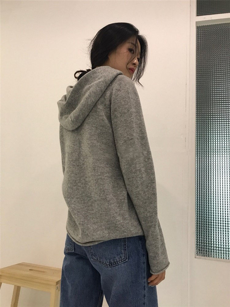 ニットパーカー ニット パーカー トップス Vネック フードニット レディース 春 秋 セーター 長袖 黒 白 ブルー 青 水色 グレー 茶色 ブラウン 送料無料