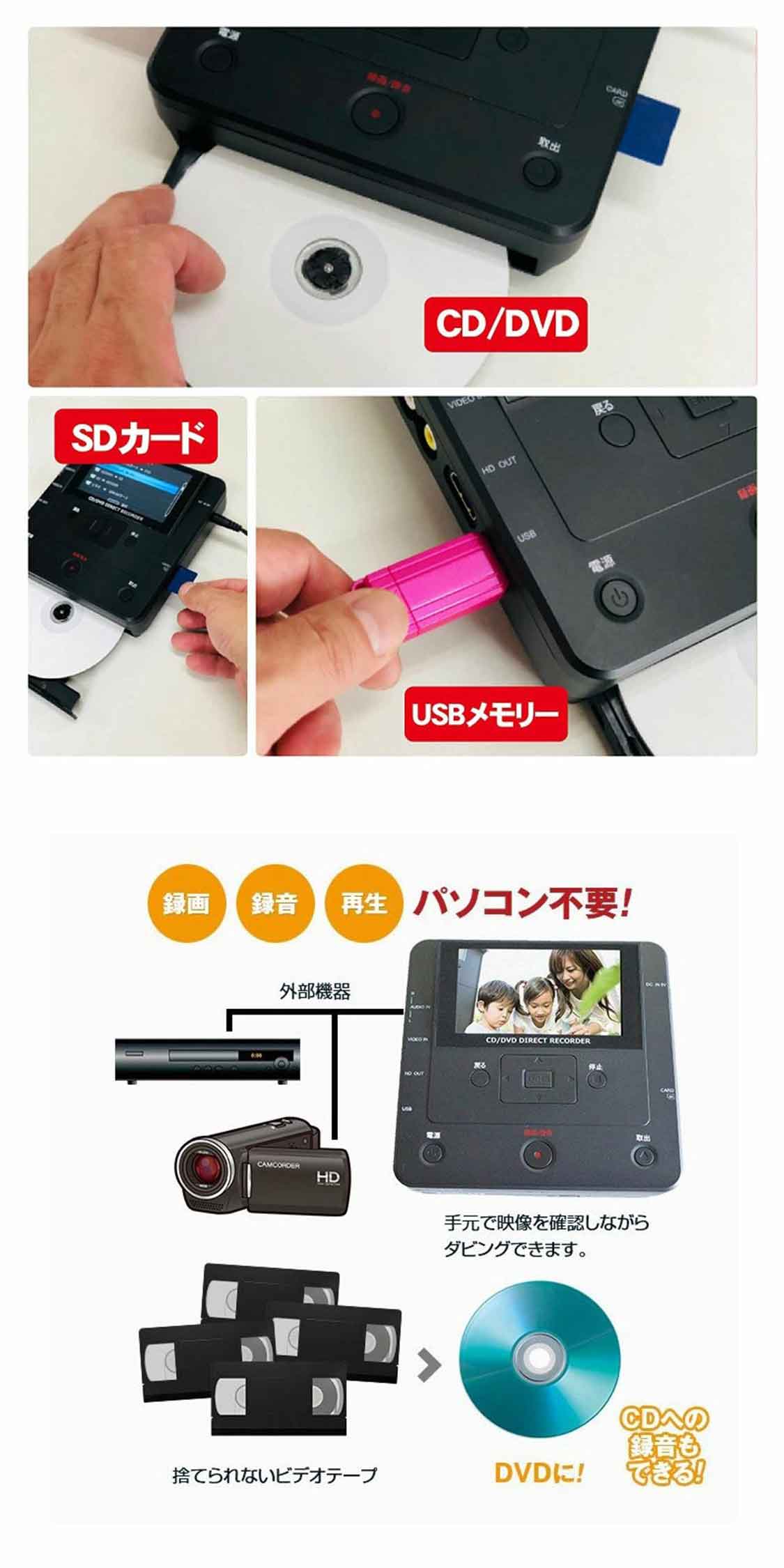 楽天市場 とうしょう ダビング機 録ェ衛門 Dmr 07 録画 録音 かんたん ダビング Cd Dvd Vhs 8mmビデオ 新生活家電 一人暮らし 引越し 単身赴任 Addmore