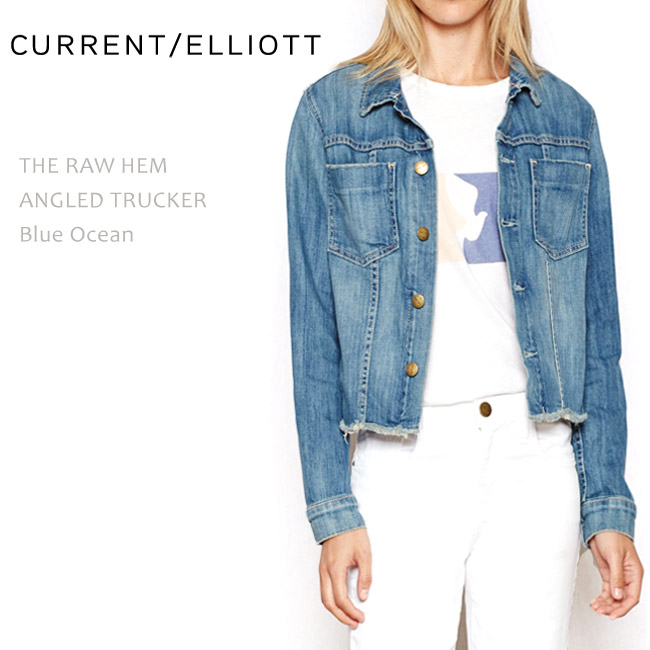 【SALE】CURRENT ELLIOTT（カレントエリオット） THE RAW HEM ANGLED TRUCKER Blue Ocean デニムジャケット/ジーンズジャケット/ジージャン/フレイドヘム
