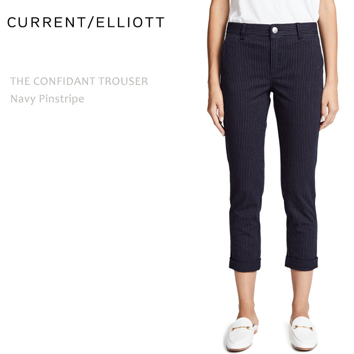 【SALE】CURRENT ELLIOTT（カレントエリオット） THE CONFIDANT Trouser Navy Pinstripe クロップド トラウザー ピンストライプ テイパード