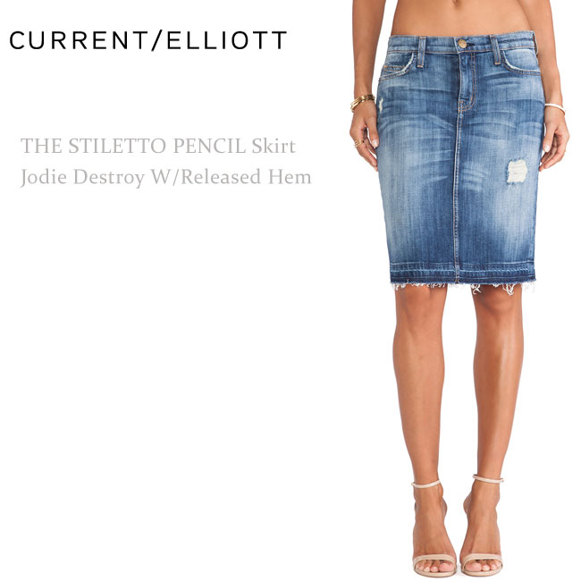 【SALE】Current Elliott(カレントエリオット)THE STILETTO PENCIL Jodie Destroy W/Released Hemデニムスカート ダメージデニム スカート ひざ丈スカート ジーンズスカート カレントエリオット|BLUE ADDICT