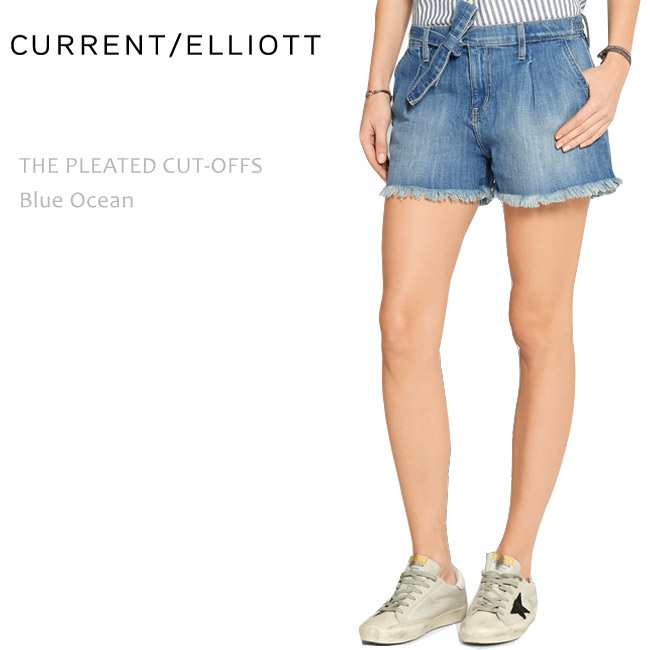 【SALE】CURRENT ELLIOTT（カレントエリオット）THE PLEATED CUT-OFFS Blue Oceanショートデニム/ショートパンツ｜ＢＬＵＥ　ＡＤＤＩＣＴ