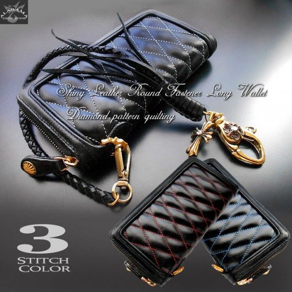 [DeepZone] メンズ 財布 長財布 （小銭入れあり）[WALLET-065] レザーキルティング ラウンドファスナーウォレット黒 オラオラ 悪羅悪羅 お兄系 さいふ 男 ディープゾーン 牛革 財布 おらおら [ Deep Zone ]｜ブルーヘブン