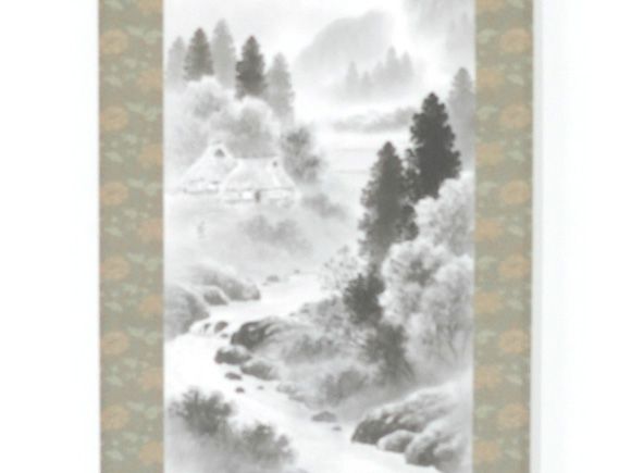 水墨画 滝と森林 掛け軸 水墨画 滝と森林 掛け軸 滝と森林の