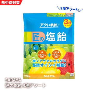 楽天市場 熱中症対策 サラヤ塩分補給キャンディ 匠の塩飴３種アソート750g 塩飴 しおあめ 熱中飴 熱中症 塩分補給 Saraya No あんしんの殿堂防災館