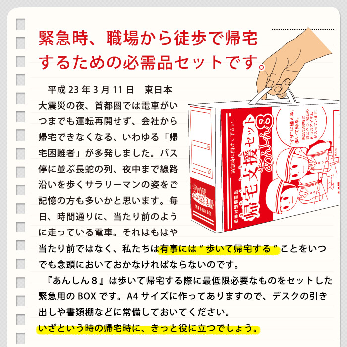 楽天市場 帰宅困難者支援セット あんしん８ 送料無料 帰宅支援 あんしんエイト 防災セット 避難セット 備蓄セット p 企業備蓄 災害対策 あんしんの殿堂防災館