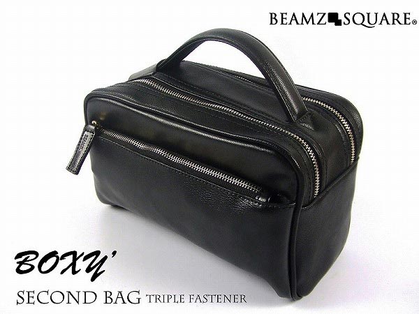 二番目御徒面子 開閉チャック メンズ BEAMZ SQUARE ビームズ 真四角 黒いこと 黒 BOX型 ダブルチャック サフィアーノレザー 大静電容量 うしろ側 かばん 袋 鞄 牛皮 牛革 なめし革 本革 本皮 貨物輸送無料 BS-2405