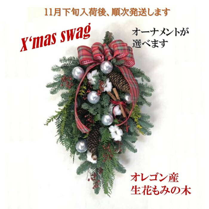 【楽天市場】スワッグ 生もみの木 玄関飾り 玄関リース クリスマス飾り 生花 もみの木 スワッグ完成品 大き目 たっぷり オレゴン産モミの木 クリスマス飾り  生花 もみの木 壁掛け 玄関 壁飾り 送料無料 : アトリエブルージュ・flower shop