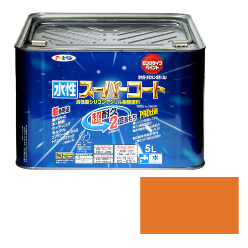 【対応・送料無料】アサヒペン水性スーパーコート５Ｌラフィネオレンジ｜buckteeth shop 店