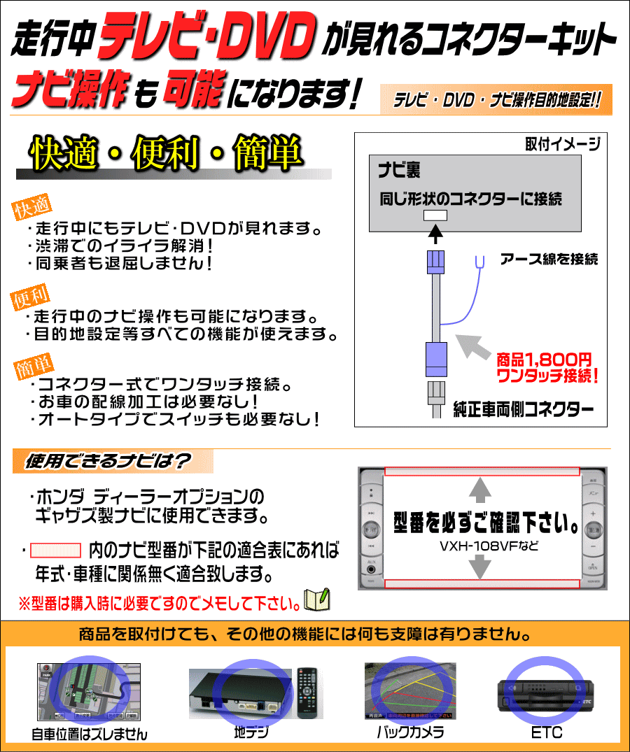 楽天市場 テレビキット ホンダ ギャザズ用走行中テレビが見れてナビ操作も出来る テレビキャンセラー ブルパーツ楽天市場店